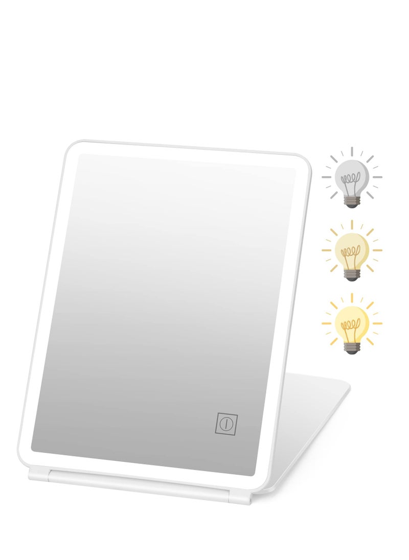 Arabest Rechargeable Travel Makeup Vanity Mirror with 72 Led Lights, Portable Lighted Makeup Beauty Mirror, 3 Color Lighting, Dimmable Touch Screen, Tabletop LED Folding Cosmetic Mirror with Lights  - Image 1