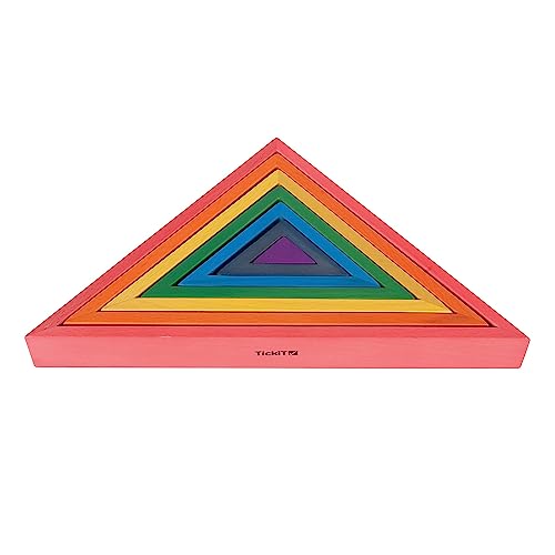 TickiT 73418 Wooden Rainbow Architect Triangles Nesting Puzzle Stacking Blocks for Ages 12M - Image 1
