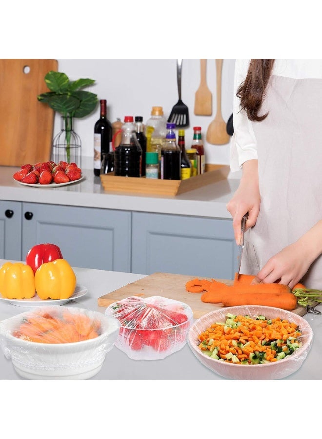 MOMENT MOMENT 100 Pieces Fresh Keeping Bags Elastic Food Storage Covers Plate Bowl Covers Reusable Clear Stretch Plastic covers for Bowls Drawstring Storage Bags for Family Outdoor Picnic Wrap Lid  - Image 2
