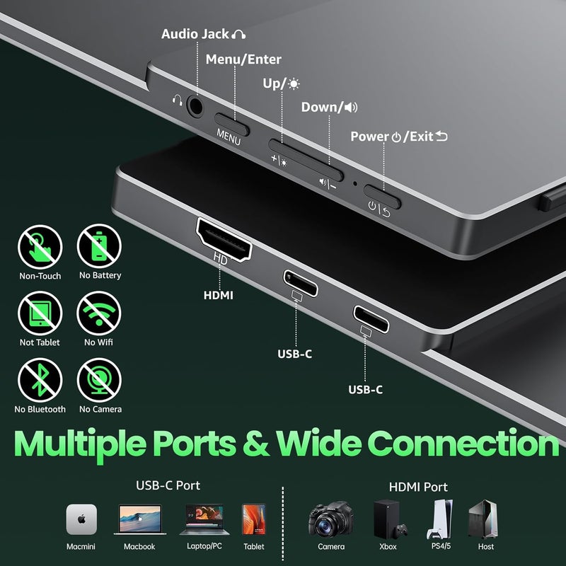cocopar Portable Monitor 15.6 Inch 1080P FHD 60Hz 85% sRGB Travel Monitor with Speaker HDMI USB-C Second Screen for Laptop MacBook Surface PC Xbox PS4/5, VESA Mountable, with Built-in Kickstand - Image 5