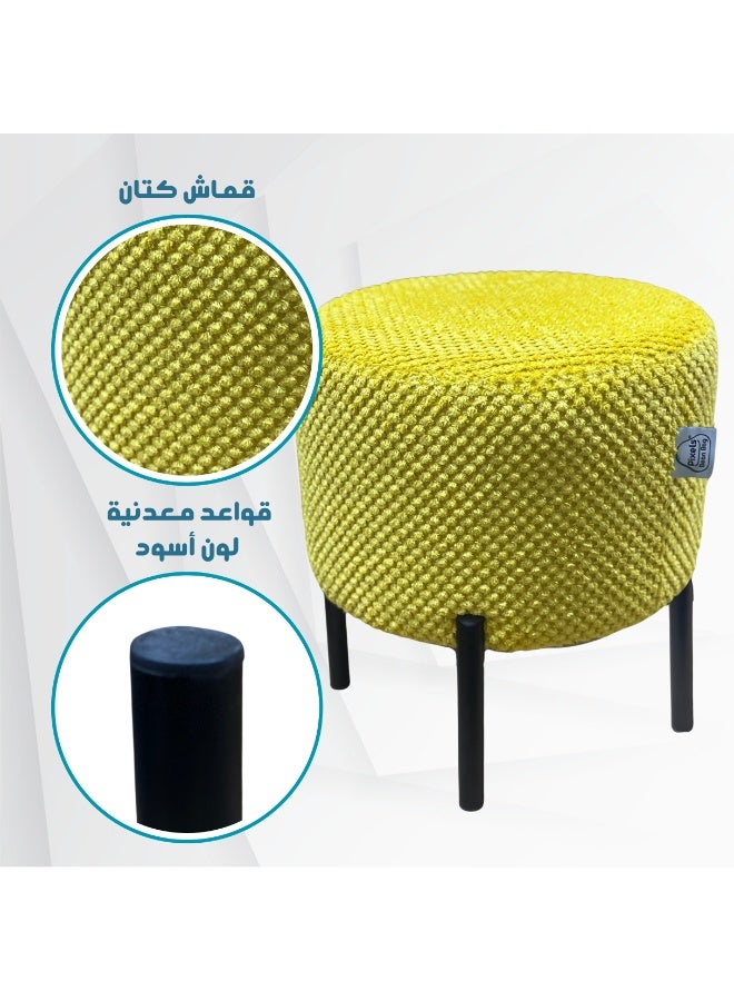 PixelsBeanBag Round Ottoman Linen Fabric by PixelsBeanBag with Metal Legs, for Living Room and Bedroom. - Image 3