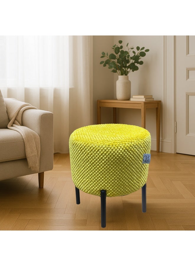 PixelsBeanBag Round Ottoman Linen Fabric by PixelsBeanBag with Metal Legs, for Living Room and Bedroom. - Image 1