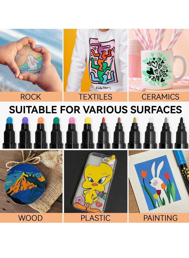 Generic Paint Markers Paint Pens Dual Tip Acrylic Paint Pens Ideal for Wood, Rock Painting Canvas Stone Glass Ceramic DIY Crafts Making Art Supplies 12 Colors  - Image 2