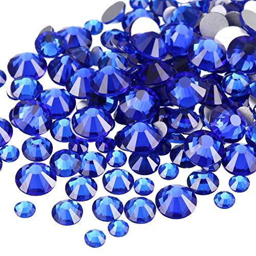 TecUnite 2000 Pieces Flat Back Gems Round Crystal Rhinestones 6 Sizes (1.5-6 mm) with Pick Up Tweezer and Rhinestones Picking Pen for Crafts Nail Face Art Clothes Shoes Bags DIY (Royal Blue) - Image 2