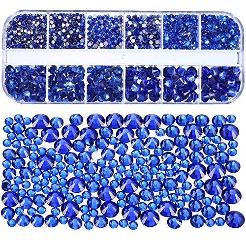 TecUnite 2000 Pieces Flat Back Gems Round Crystal Rhinestones 6 Sizes (1.5-6 mm) with Pick Up Tweezer and Rhinestones Picking Pen for Crafts Nail Face Art Clothes Shoes Bags DIY (Royal Blue) - Image 3
