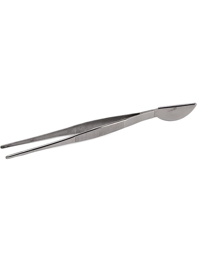 Straight Stainless Steel Bonsai Tweezers With Crescent Spatula For Soil And Weed Removal - Image 1