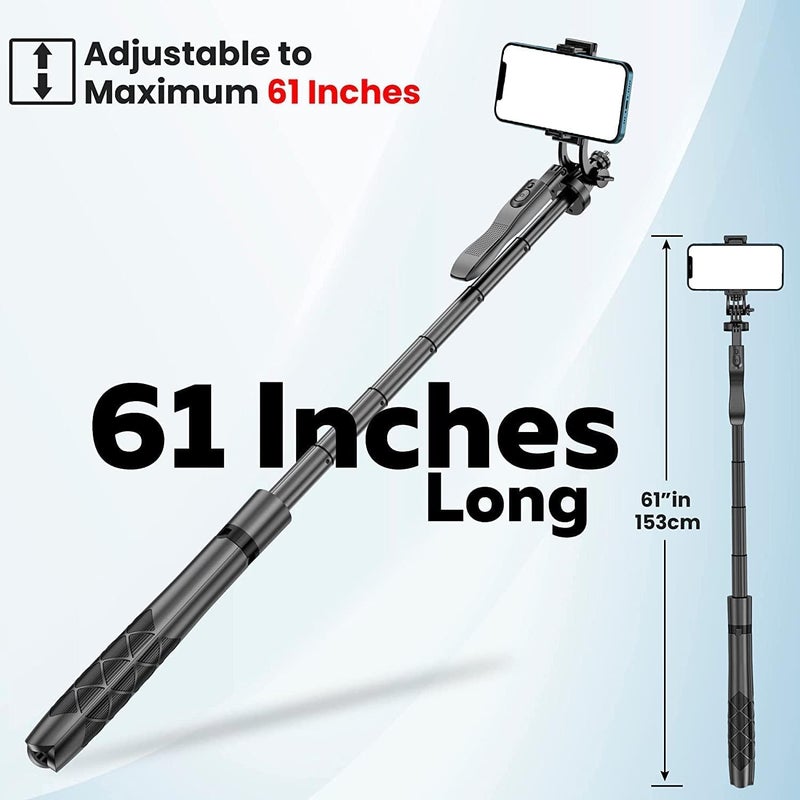 FKU L16 61" Tall Selfie Stick Aluminum Tripod Stand with Remote &10 INCH Photography Squre Panal Light with Remote, Phone Holder Compatible with iPhone/Android/GoPro (L16+10INCH Squre PANAL Light) - Image 2