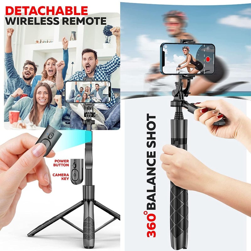FKU L16 61" Tall Selfie Stick Aluminum Tripod Stand with Remote &10 INCH Photography Squre Panal Light with Remote, Phone Holder Compatible with iPhone/Android/GoPro (L16+10INCH Squre PANAL Light) - Image 4