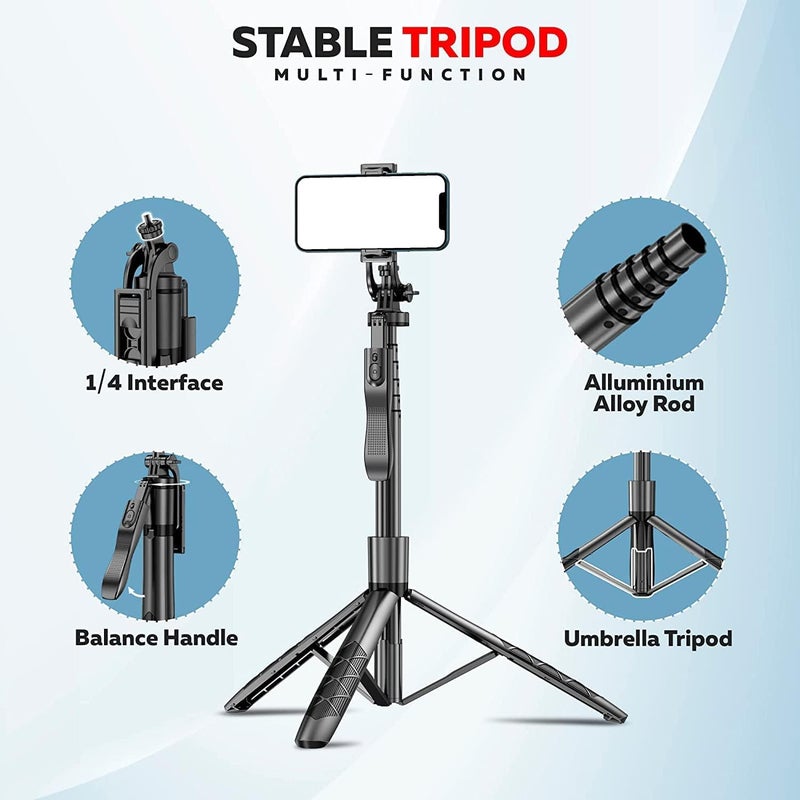 FKU L16 61" Tall Selfie Stick Aluminum Tripod Stand with Remote &10 INCH Photography Squre Panal Light with Remote, Phone Holder Compatible with iPhone/Android/GoPro (L16+10INCH Squre PANAL Light) - Image 3