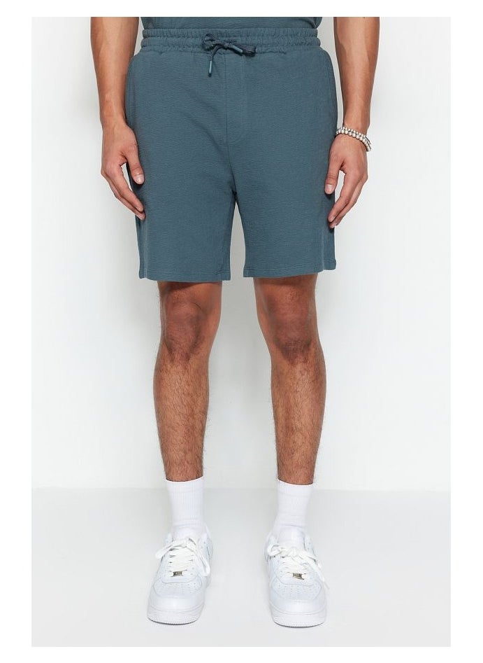 trendyol Premium Petrol Regular 100% Cotton Textured Shorts TMNSS23SR00035  - Image 2