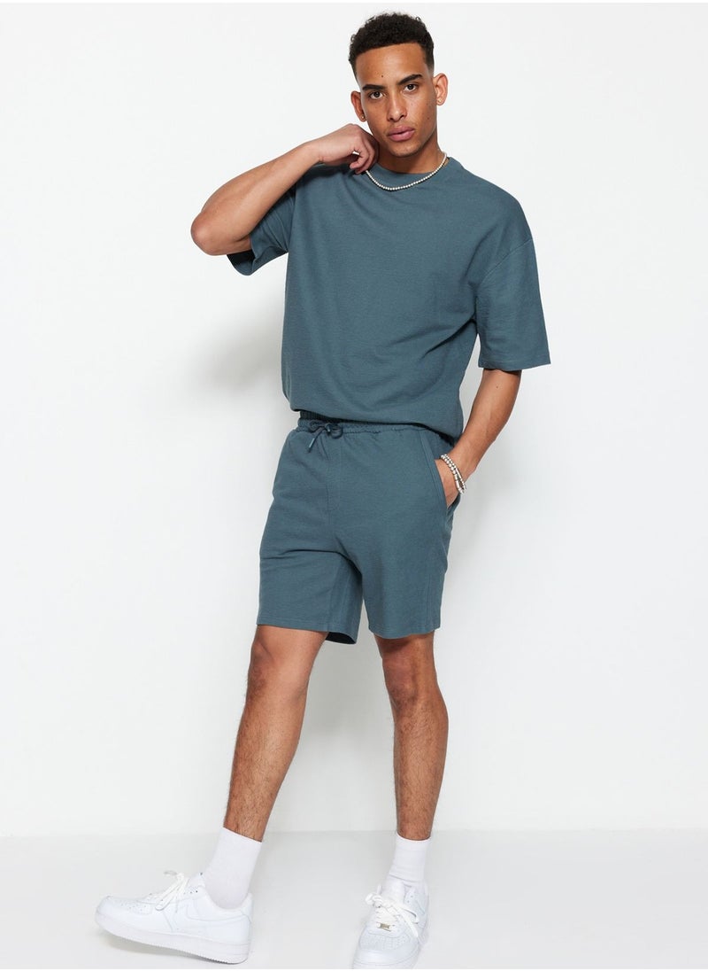 trendyol Premium Petrol Regular 100% Cotton Textured Shorts TMNSS23SR00035  - Image 1
