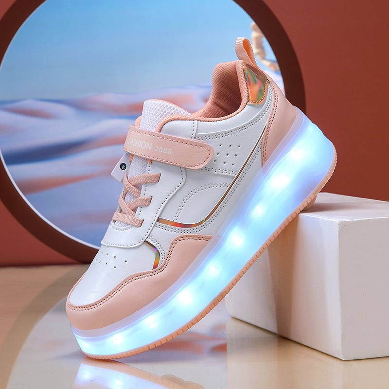 Generation Four-Wheel Heloo Shoes Girls Sports Pulley Shoes Spring Burst Wheel Children'S Skating - Image 1