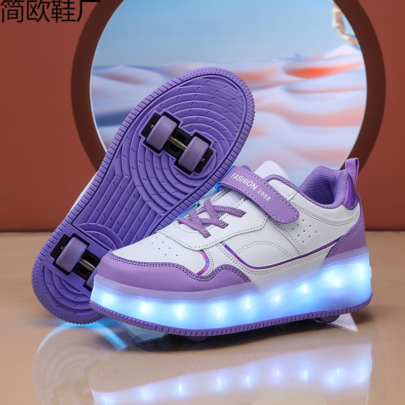 Generation Four-Wheel Heloo Shoes Girls Sports Pulley Shoes Spring Burst Wheel Children'S Skating - Image 2