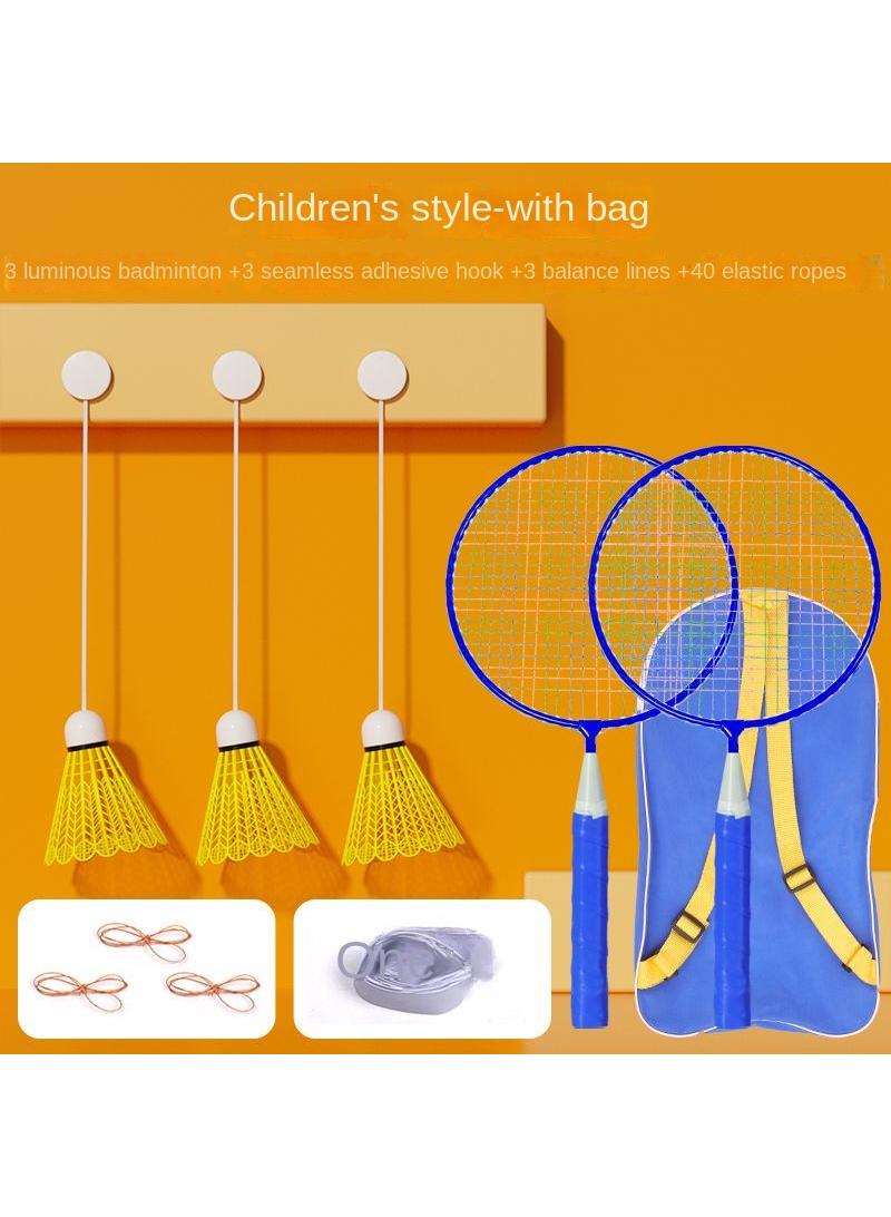 NIBEMINENT Children's Set Indoor Badminton Trainer Swirl Power Exerciser with Backpack Racquet and Color Random - Image 1