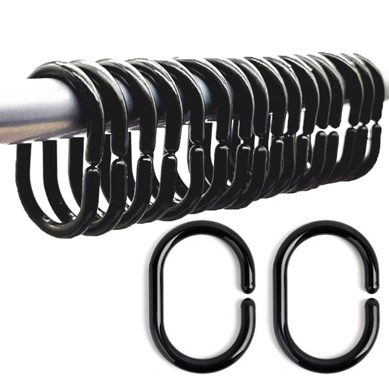 Lanjue 36 Packs Shower Curtain Rings Black Plastic CShaped Bath Drape Loop Rail Rings for Bathroom Window Rod