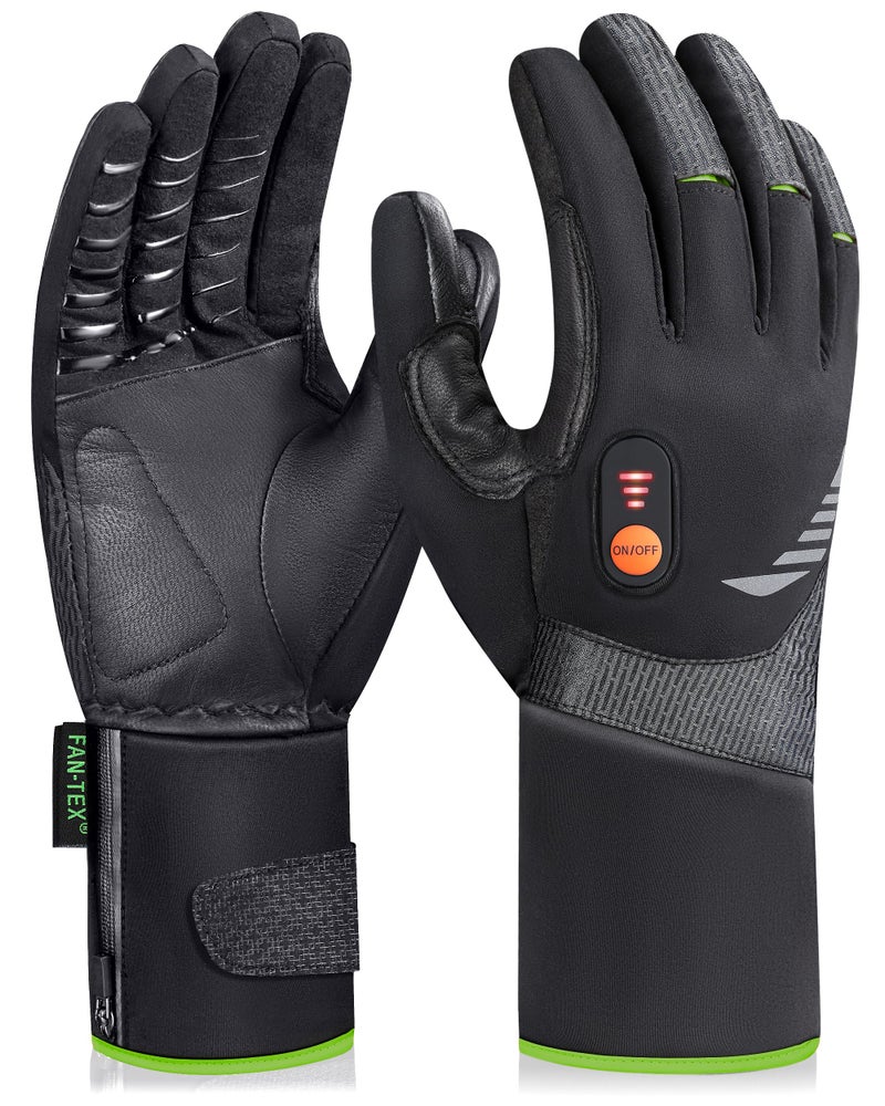 Luckcolor Heated Gloves for Men Women, Rechargeable Waterproof Heated Work Gloves with Arthritis Raynaud's Relief for Ski Golf Hiking Driving (Black+Green, X-Large) - Image 1