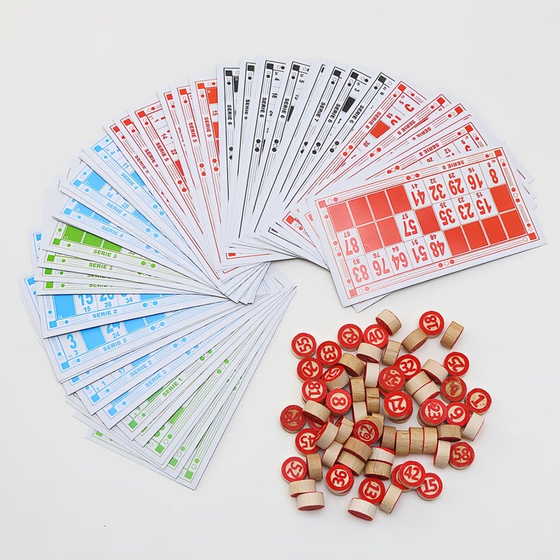 138 Pcs Wooden Bingo Lotto Number Game Chess Set With 90 Number Pieces And 48 Cards For Family Party Multiplayer Entertainment - Image 1