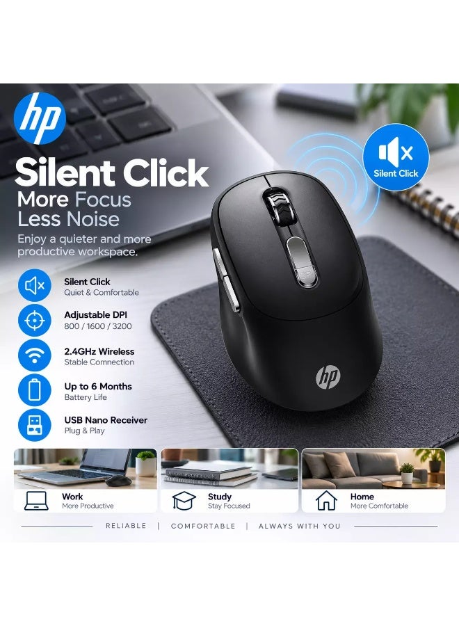 HP S1500 Pro Wireless Silent Mouse – 2.4GHz, 800/1600/3200 DPI, Ergonomic Design, USB Nano Receiver, Up to 6 Months Battery, Black black - Image 3