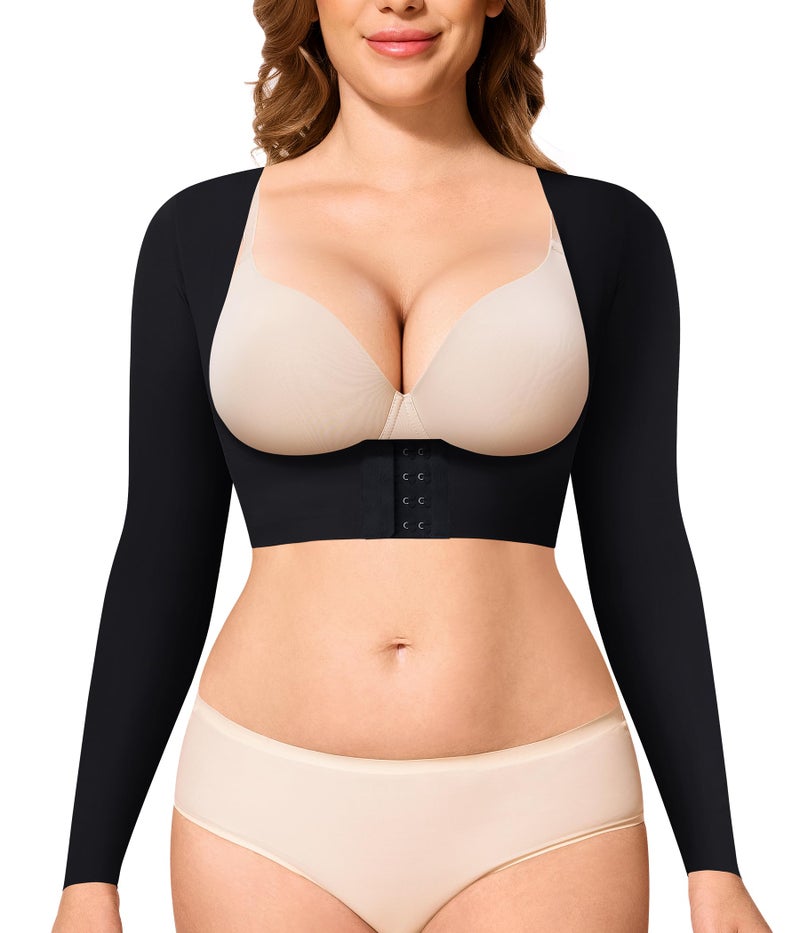 YERKOAD Arm Shapers for Women Flabby Arms Post Surgery Compression Sleeves Arm Faja Front Closure Shapewear Tops (Black, Small) - Image 1