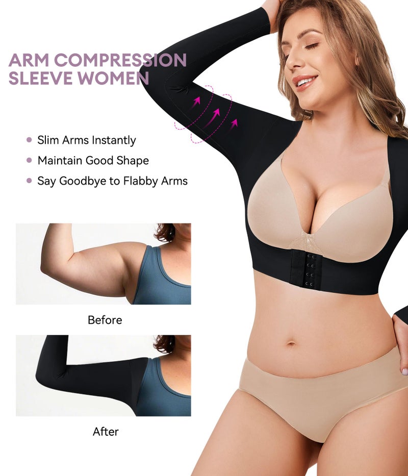 YERKOAD Arm Shapers for Women Flabby Arms Post Surgery Compression Sleeves Arm Faja Front Closure Shapewear Tops (Black, Small) - Image 3