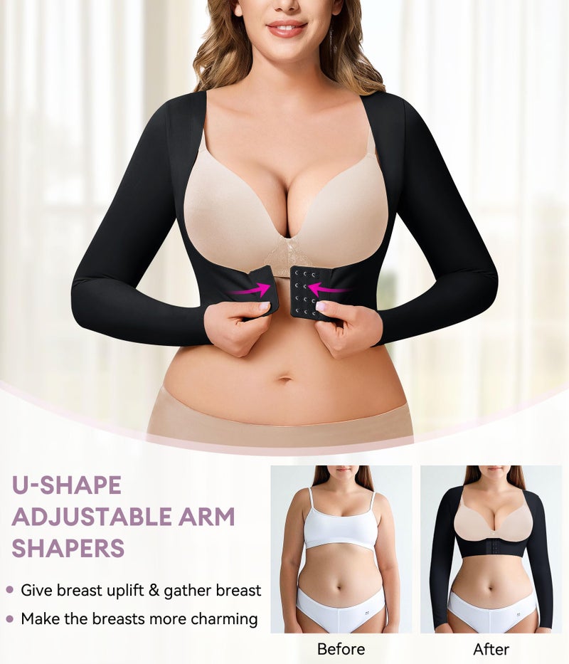 YERKOAD Arm Shapers for Women Flabby Arms Post Surgery Compression Sleeves Arm Faja Front Closure Shapewear Tops (Black, Small) - Image 4