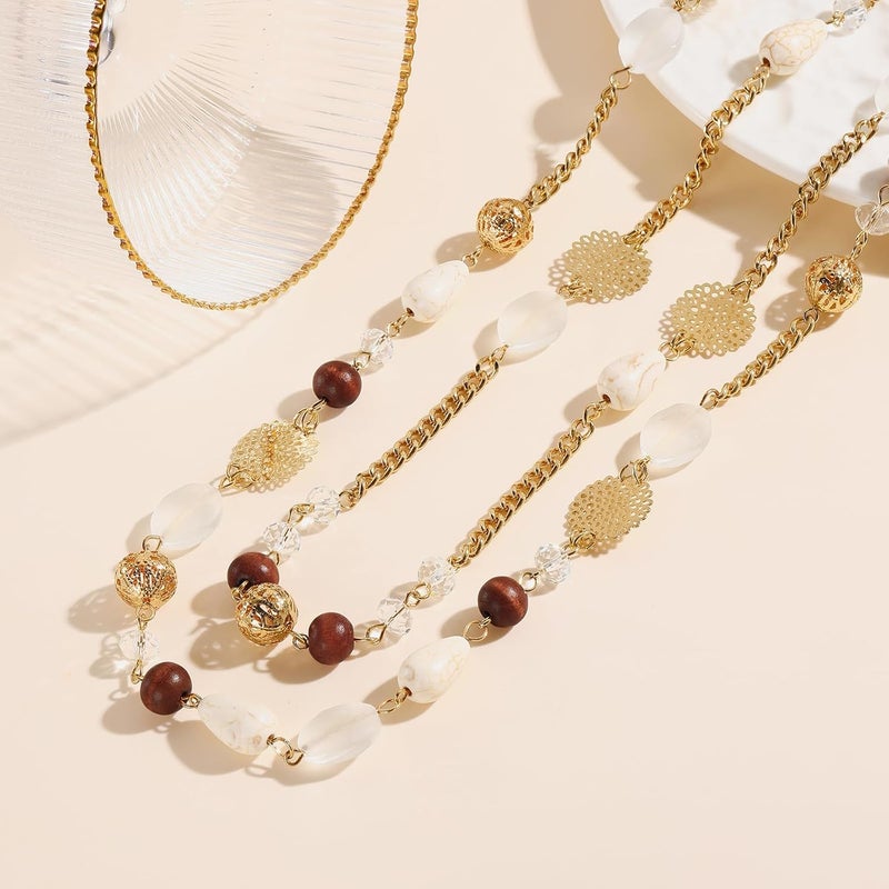 Bocar Long Necklaces for Women Trendy, Boho Layered Crystal Beaded Collar Necklaces for Women, Fashion Statement Necklaces Jewelry - Image 4