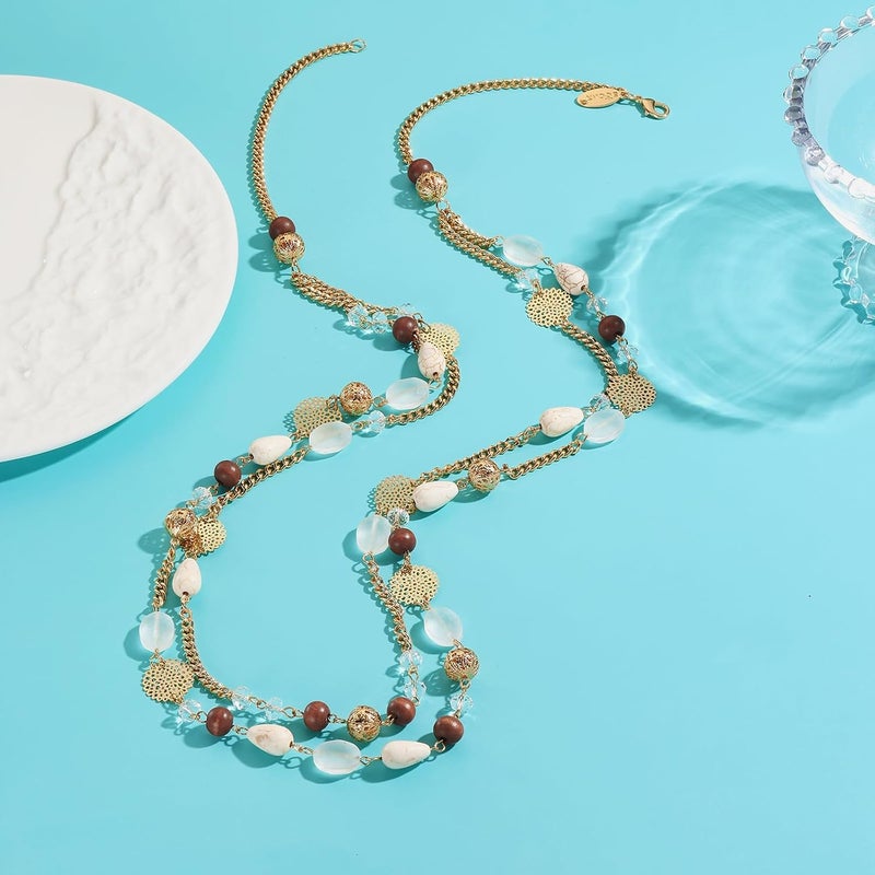 Bocar Long Necklaces for Women Trendy, Boho Layered Crystal Beaded Collar Necklaces for Women, Fashion Statement Necklaces Jewelry - Image 5