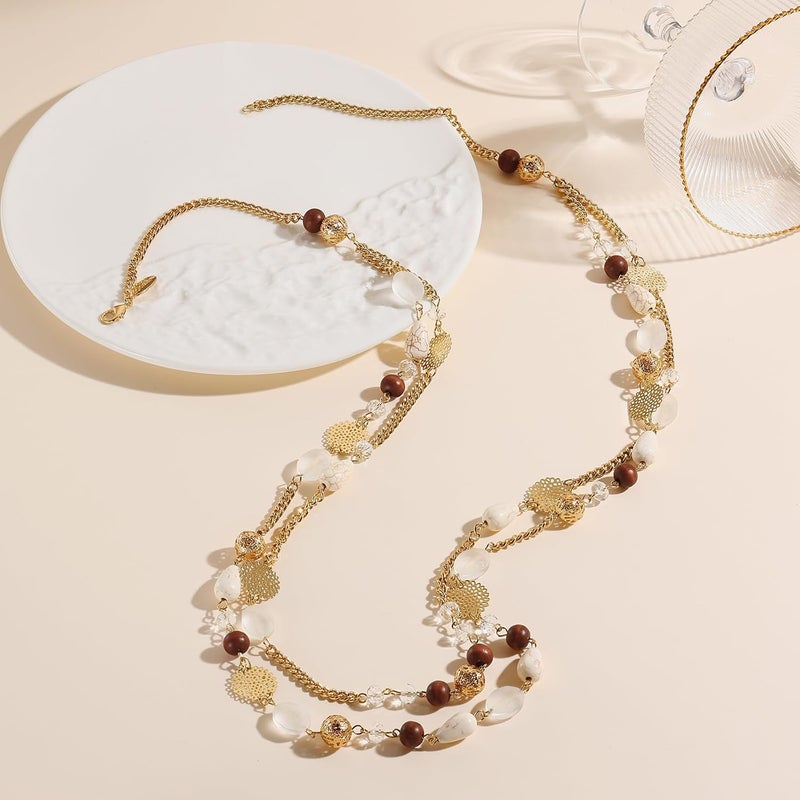 Bocar Long Necklaces for Women Trendy, Boho Layered Crystal Beaded Collar Necklaces for Women, Fashion Statement Necklaces Jewelry - Image 3