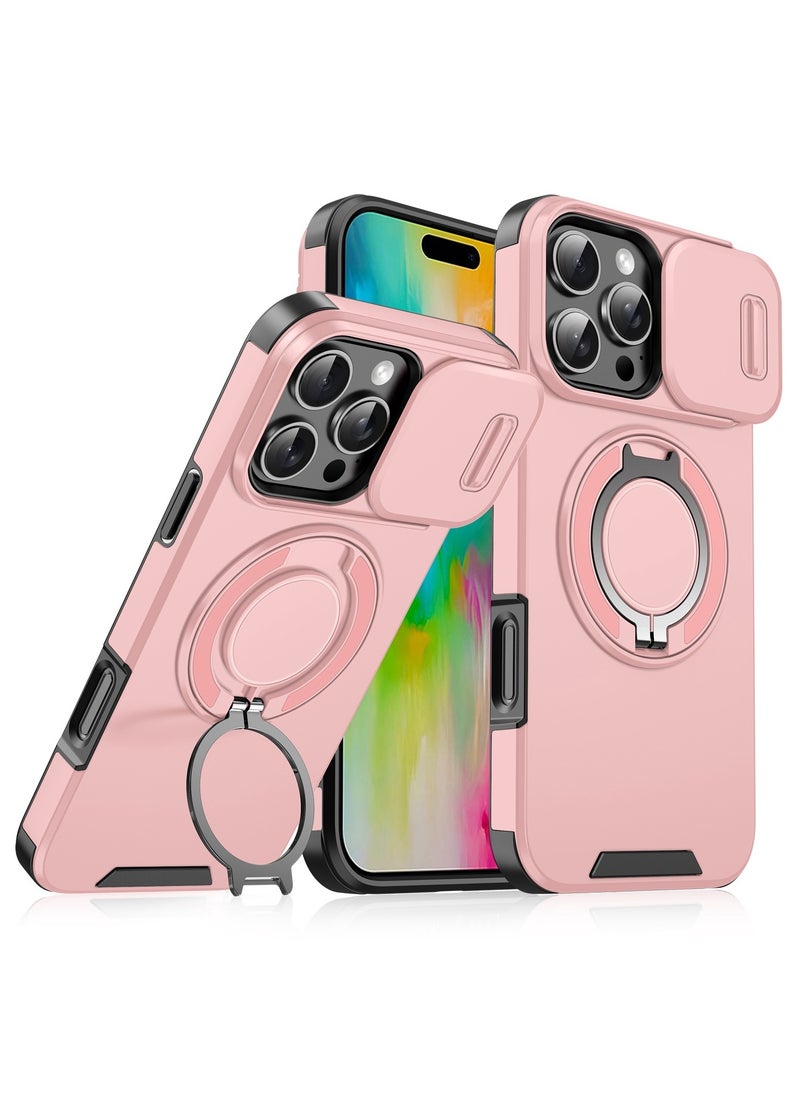 جولدن ماسك جولدن ماسك لهاتف ايفون 16 برو (iPhone 16 Pro) جراب هاتف مزودة بحلقة ممعدنيه لحامل الهاتف وسليد لحماية الكاميرا - (وردي) 