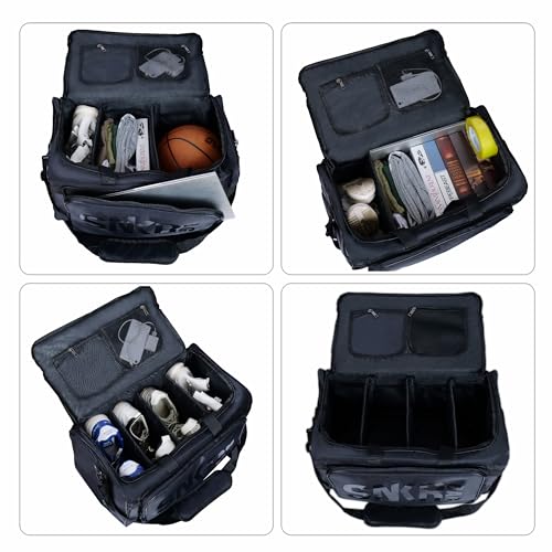 NNBDBVDHS Shoe Bags for Travel Sneaker Travel Bag Shoes Duffel Bags Waterproof Gym Sports Luggage Sneakerhead Bag for Men with 3 Adjustable Dividers fit 4 Pairs Heavy Duty Travel Accessories(black) - Image 2
