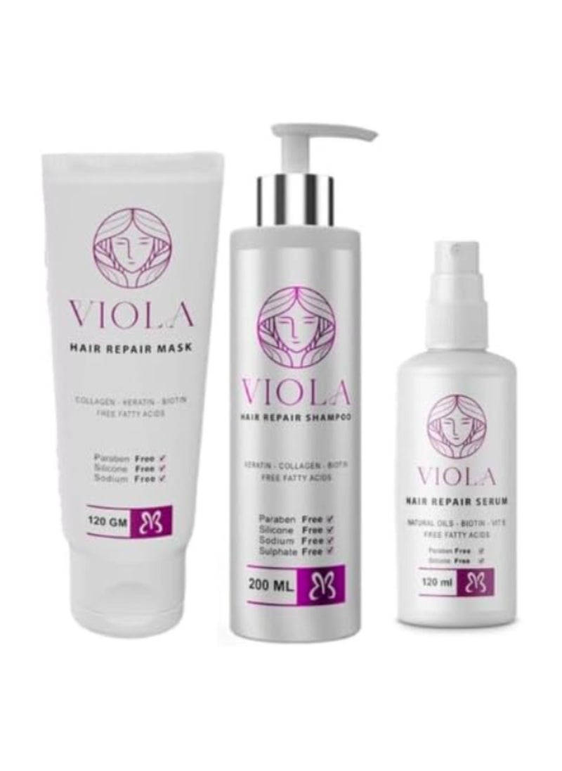 viola - Viola Hair Care Routine Shampoo, Hair Mask and Repair Serum with Natural Oils Set - Image 1