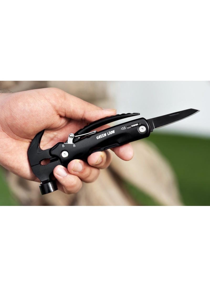 GREEN LION 12-in-1 Multitool Hammer with Stainless Steel Material / Needle-Nose Pliers / Standard Pliers / Wire Cutter / Nail Puller / Bottle Opener / Blade / Philips Screwdriver / Fish Scaler / Slotted Screwdriver & Nail File - Black - Image 3