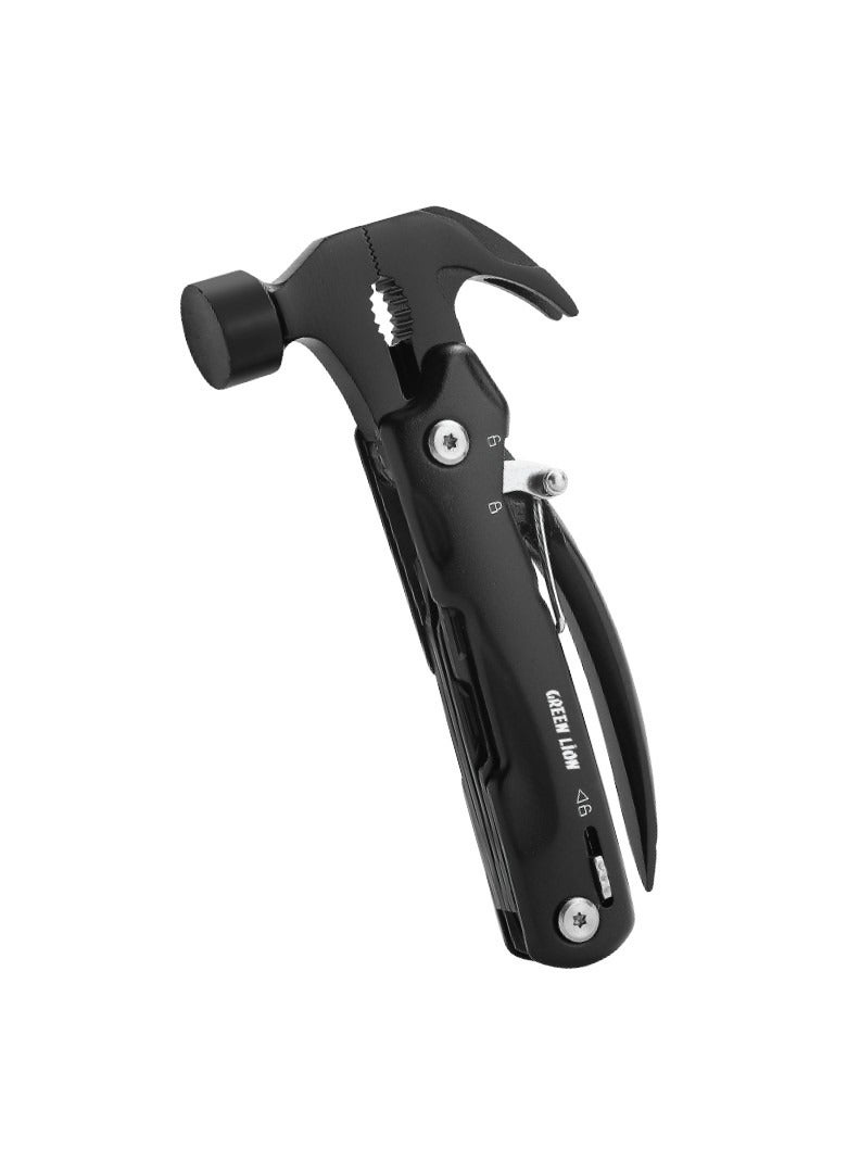 GREEN LION 12-in-1 Multitool Hammer with Stainless Steel Material / Needle-Nose Pliers / Standard Pliers / Wire Cutter / Nail Puller / Bottle Opener / Blade / Philips Screwdriver / Fish Scaler / Slotted Screwdriver & Nail File - Black - Image 1