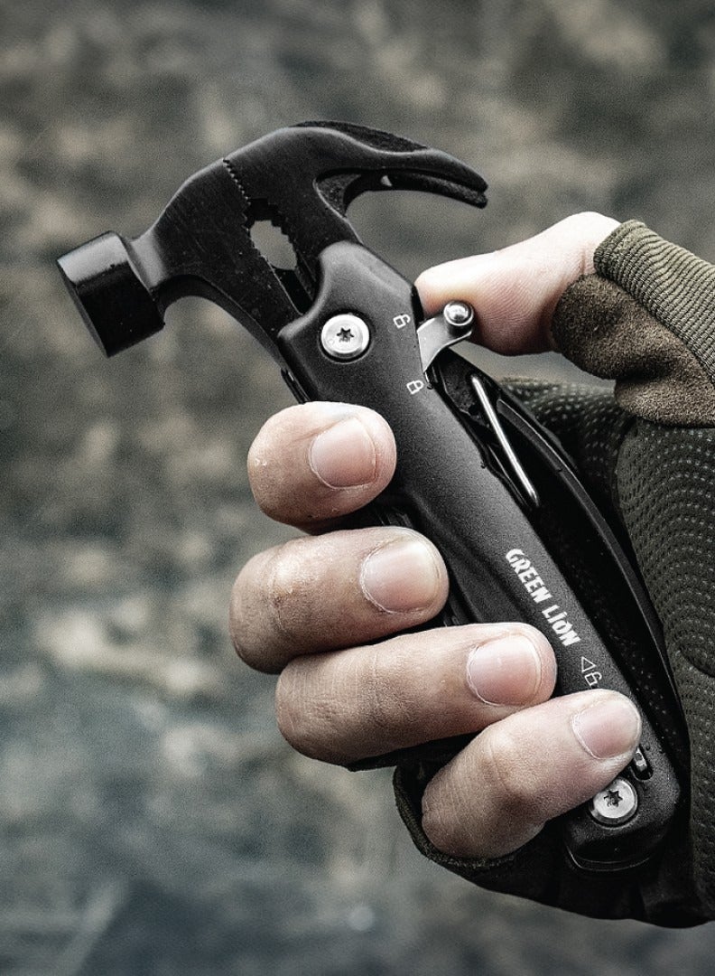 GREEN LION 12-in-1 Multitool Hammer with Stainless Steel Material / Needle-Nose Pliers / Standard Pliers / Wire Cutter / Nail Puller / Bottle Opener / Blade / Philips Screwdriver / Fish Scaler / Slotted Screwdriver & Nail File - Black - Image 2