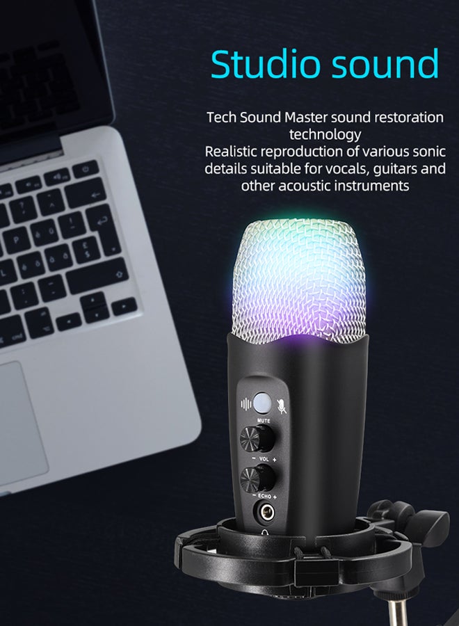 Sharpdo Sharpdo PC Microphone, USB Condenser Microphone, Professional Recording Plug and Play Kit, Rgb Light, Recording Live, Game Dubbing Equipment ,YF99_RGB YF99 - Image 3