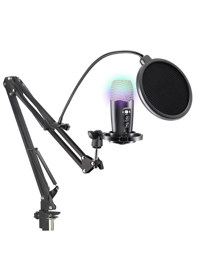 Sharpdo Sharpdo PC Microphone, USB Condenser Microphone, Professional Recording Plug and Play Kit, Rgb Light, Recording Live, Game Dubbing Equipment ,YF99_RGB YF99 - Image 1