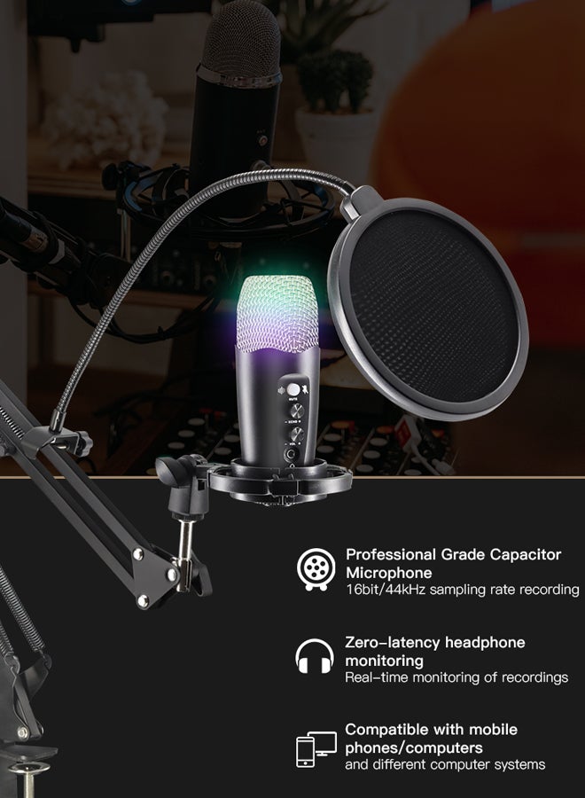 Sharpdo Sharpdo PC Microphone, USB Condenser Microphone, Professional Recording Plug and Play Kit, Rgb Light, Recording Live, Game Dubbing Equipment ,YF99_RGB YF99 - Image 5