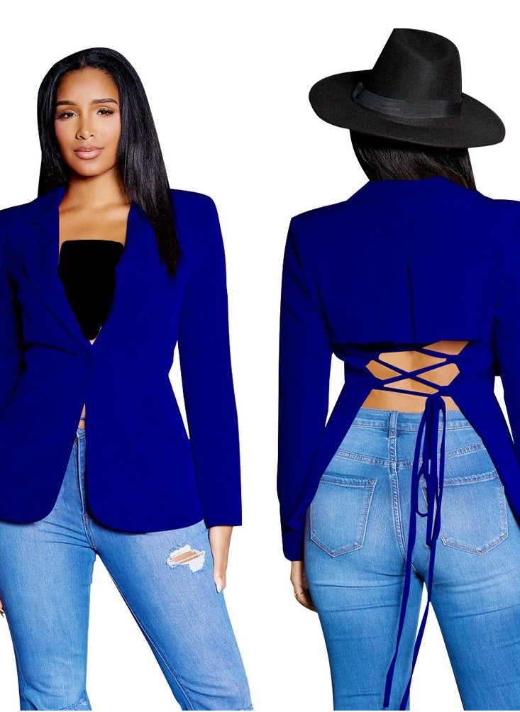 Shougu Fashion V-neck Small Suit Solid Color Long Sleeved Top  - Image 2