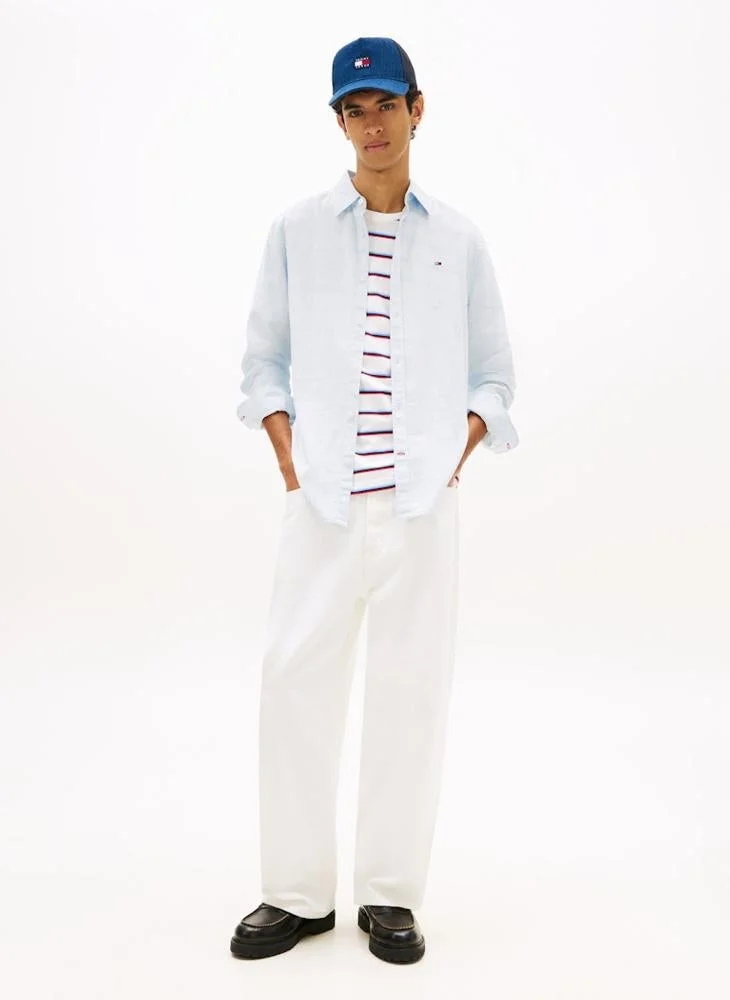 Tommy Jeans Sweet Blue Regular Fit Linen Blend Shirt for Men | Best Price UAE