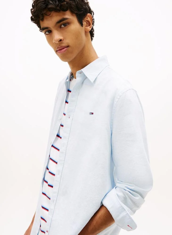 Tommy Jeans Sweet Blue Regular Fit Linen Blend Shirt for Men | Best Price UAE