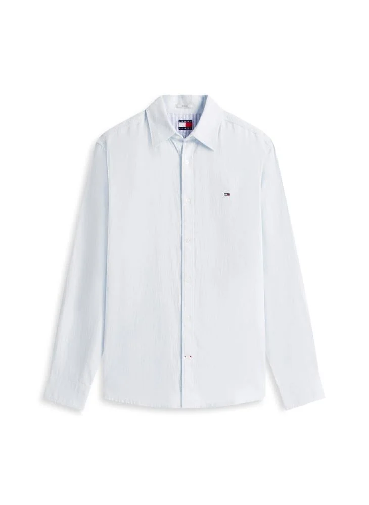 Tommy Jeans Sweet Blue Regular Fit Linen Blend Shirt for Men | Best Price UAE