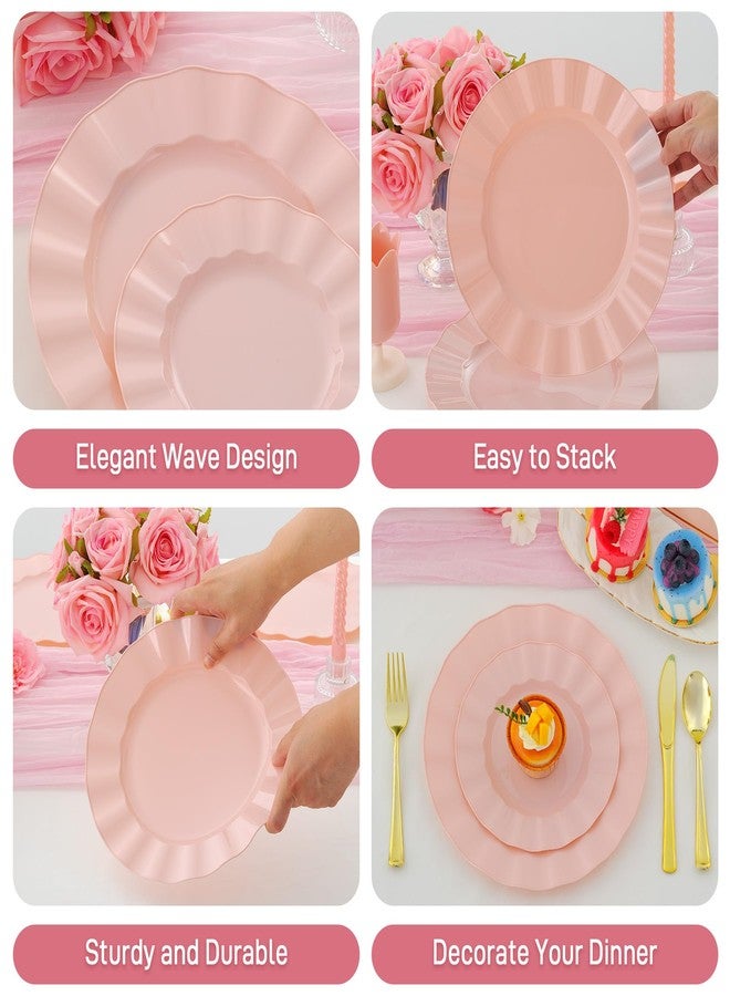 ISFANGCO 60Pcs Premium Pink Plates Disposable, Fancy Plastic Disposable Plate, Elegant Wedding Plates Set include 30 10" Dinner & 30 7" Dessert Plates for Party Wedding(30Guests) - Image 4