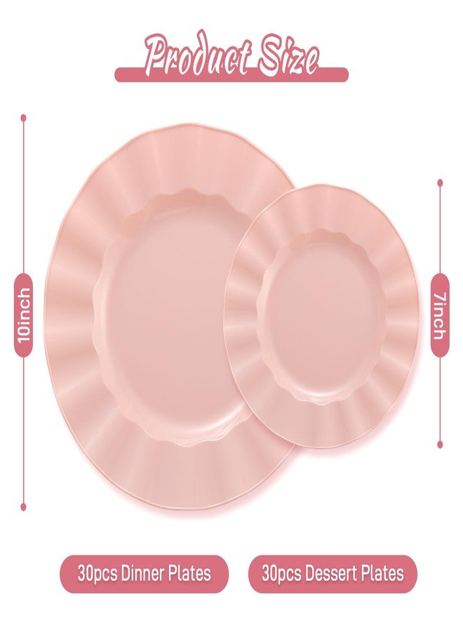 ISFANGCO 60Pcs Premium Pink Plates Disposable, Fancy Plastic Disposable Plate, Elegant Wedding Plates Set include 30 10" Dinner & 30 7" Dessert Plates for Party Wedding(30Guests) - Image 2