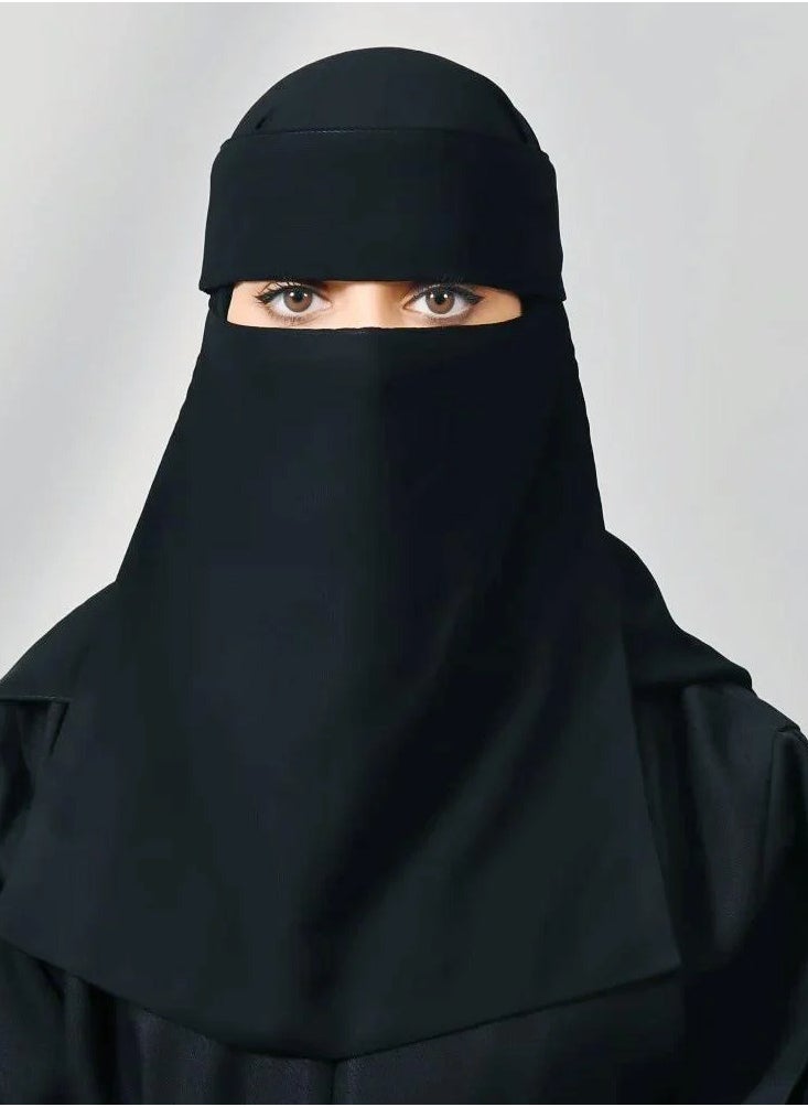اوتليت عبايات - نقاب شمسي طويل مدروز مع ربطة اغلاق - Image 1