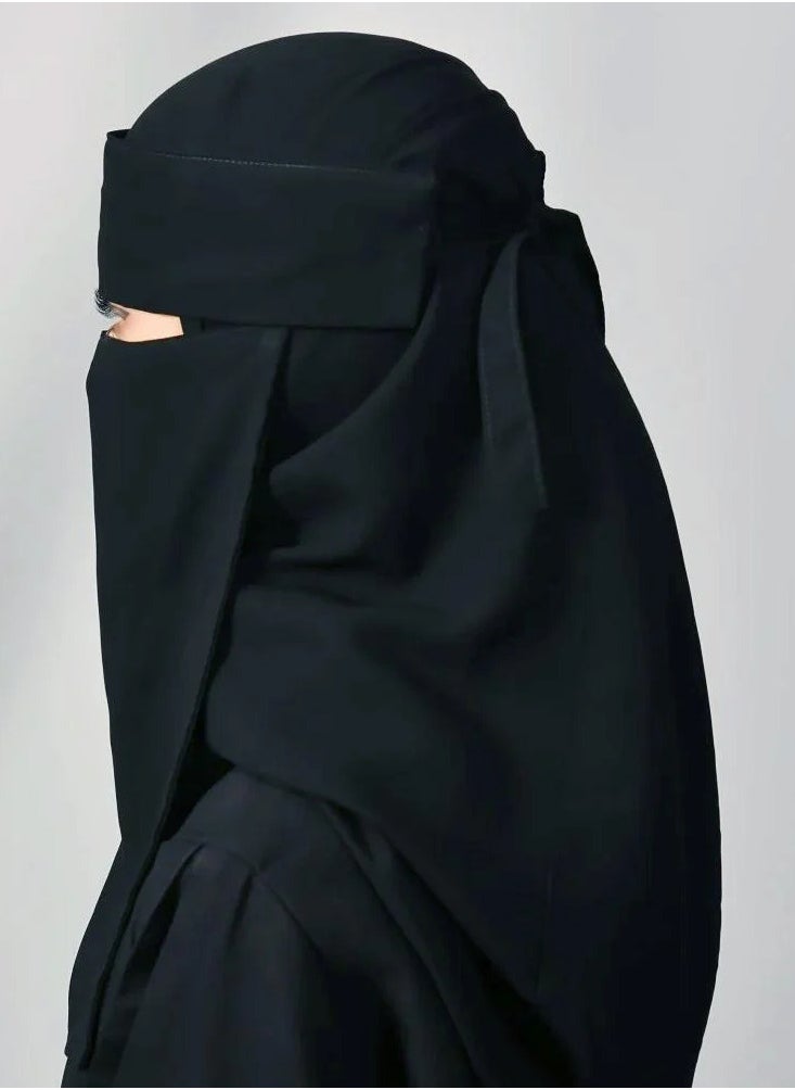 اوتليت عبايات - نقاب شمسي طويل مدروز مع ربطة اغلاق - Image 1