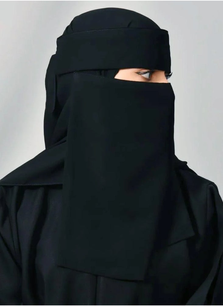 اوتليت عبايات - نقاب شمسي طويل مدروز مع ربطة اغلاق - Image 1