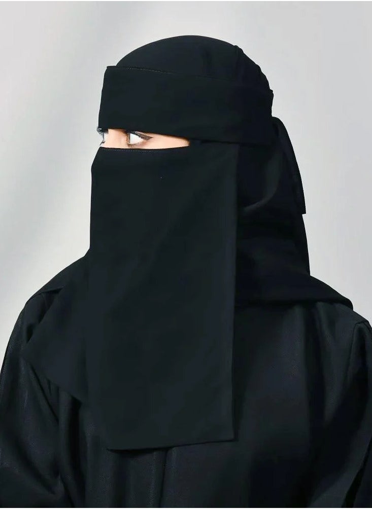 اوتليت عبايات - نقاب شمسي طويل مدروز مع ربطة اغلاق - Image 1