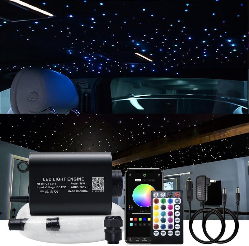 AKEPO 16W Fiber Optic Lights Star Ceiling Light Kit APP Control for Car & Home,Fibre Optical Cable Strands 150pcs 0.75mm 6.5ft/2m+28key Musical Remote Control - Image 1