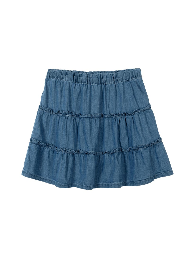 MINOTI Girls Chambray Skirt with Tiers and Elastic Waistband - Image 1