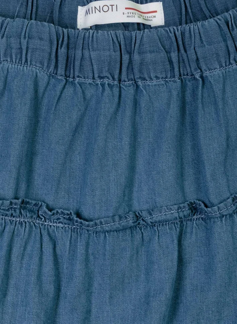 MINOTI Girls Chambray Skirt with Tiers and Elastic Waistband